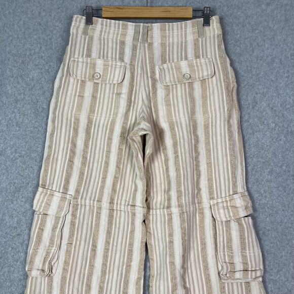 Anthropologie Beige Striped Linen Blend Cargo Wide Leg Pants Size 27 - Picture 7 of 9